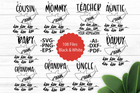 Shark Family Auntie Shark Bundle: Graphics & Crafts for Local Branding